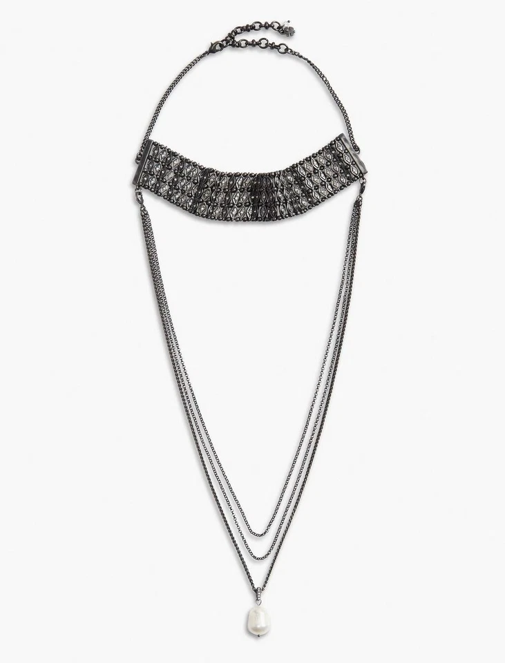 NUEVO Collar Gargantilla Distintivo Perla Peltre Marca Lucky $59 Foto 2 de 3