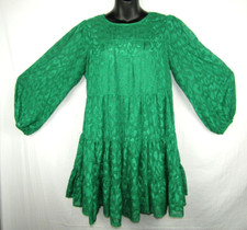 Ryan Michelle Animal Print Tiered Long Sleeve Shift Dress Small Green Lined