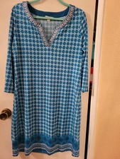 Magnolia Grace Size L/XL Woman's Blue/White Career Work Dress Embroidered