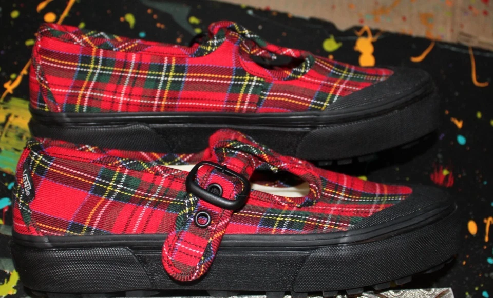 Zapatos Vans Estilo 93 Rojo Tartán Cuadros Mary Jane Nuevos 7 Foto 3 de 4