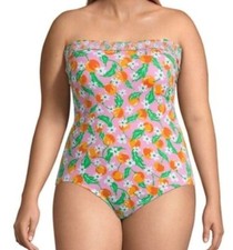 LANDS' END X DRAPER JAMES one piece bandeau swimsuit size 4 Peach print