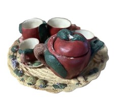 Miniature Apple Tea Set Vintage Fruit ArtMark 9pcs Set MINI RARE Missing 1 Lid