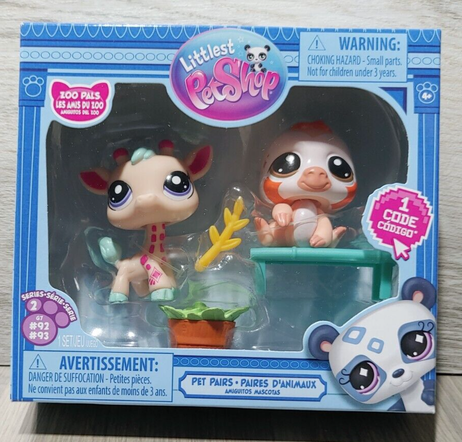 Littlest Pet Shop G7 Pet Pairs - Zoo Pals - #92 Giraffe & 93 Sloth