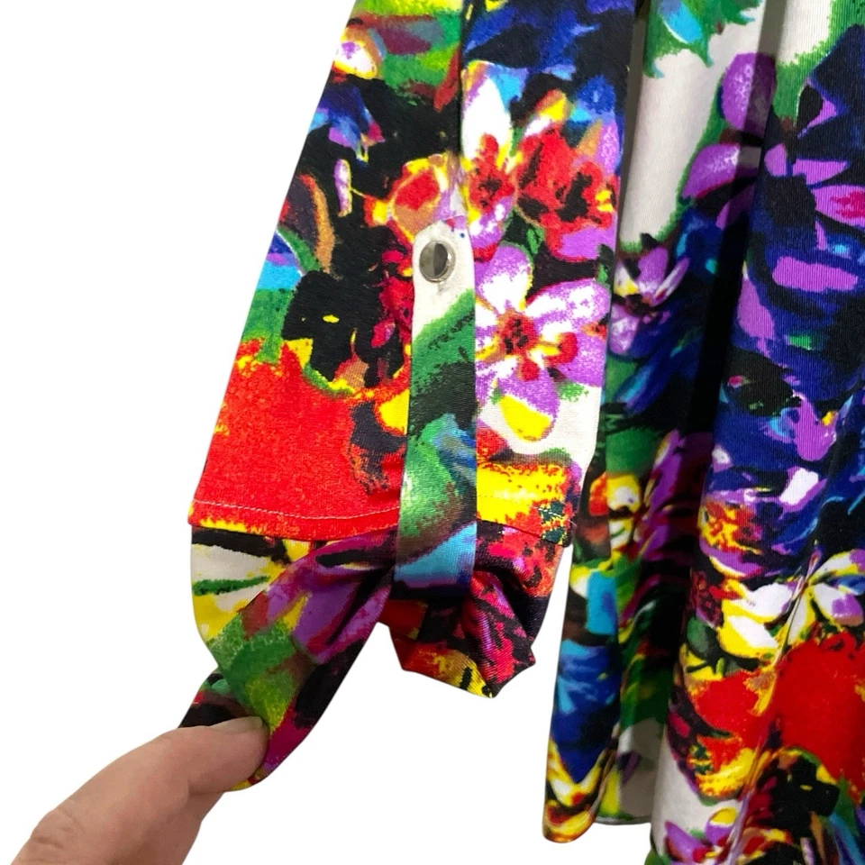 Blusa para mujer Cocomo talla 2X floral pintuck elástico pulóver mangas enrolladas con lengüeta Foto 4 de 4