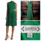 Nanette Lepore Midi Dress Size 8 High Neck Green Animal Print Pleated Smocked