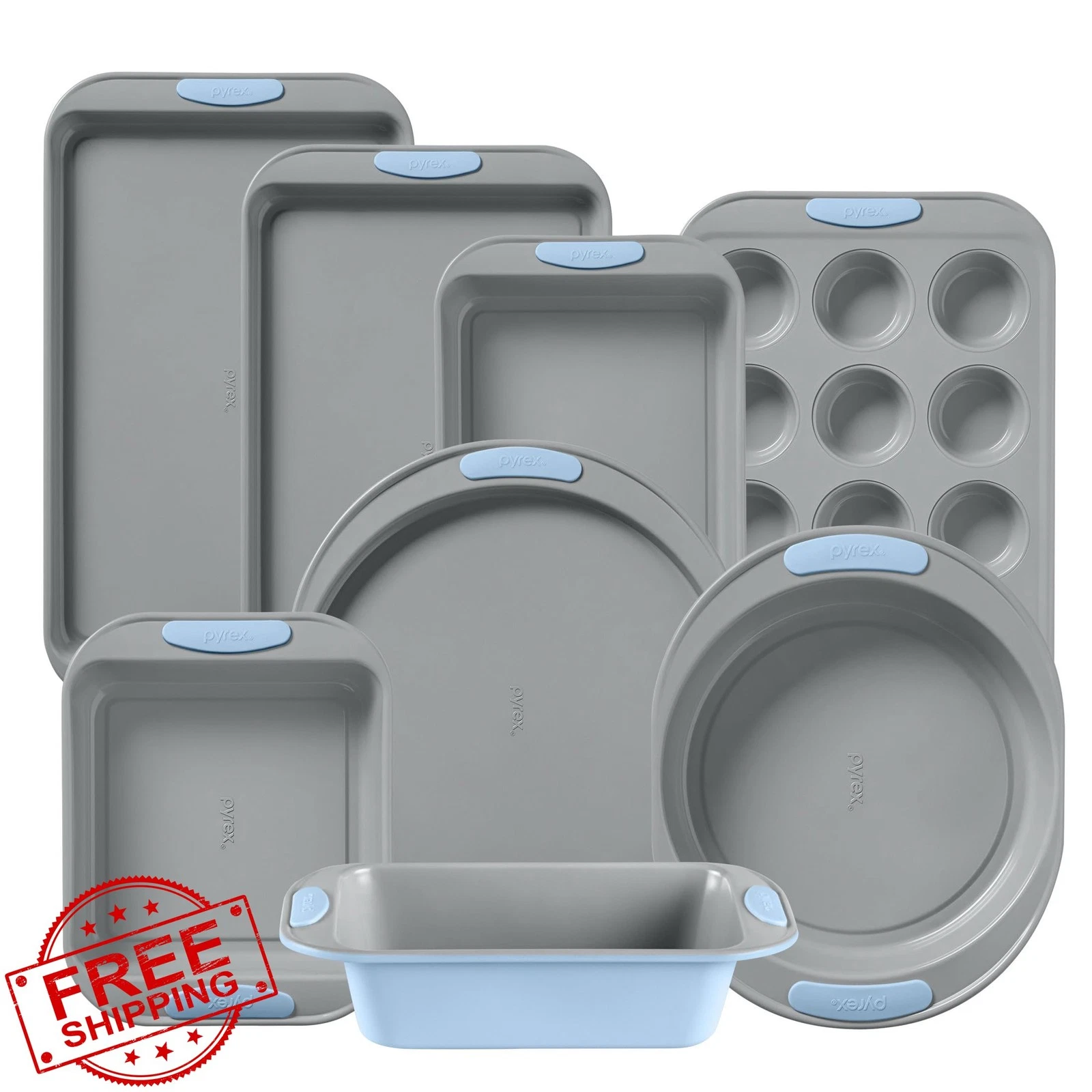 Pyrex 8pc Cerulean Metal Bakeware Set Cookie Muffin Pans