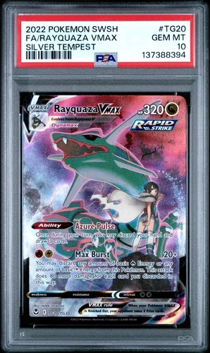 2022 POKEMON SWORD & SHIELD SILVER TEMPEST #TG20 FULL ART/RAYQUAZA VMAX PSA 10