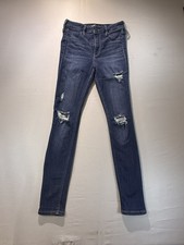 Hollister High-Rise Blue Jean Legging Advanced Stretch Distressed Dark Wash Sz 1