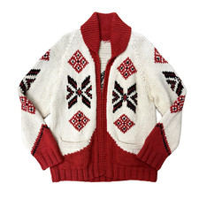 Vintage 1960s Pueblo Indian Native Cowichan Hand Knit Wool Sweater