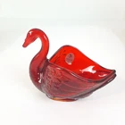 Fenton Ruby Red Glass Swan Figurine Open Trinket Dish Bowl 4" Embossed Stamp