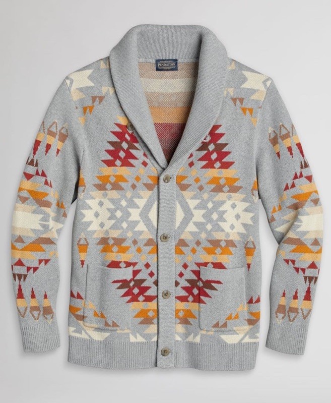Vintage PENDLETON Native Pattern Shawl Collar Car… - image 1