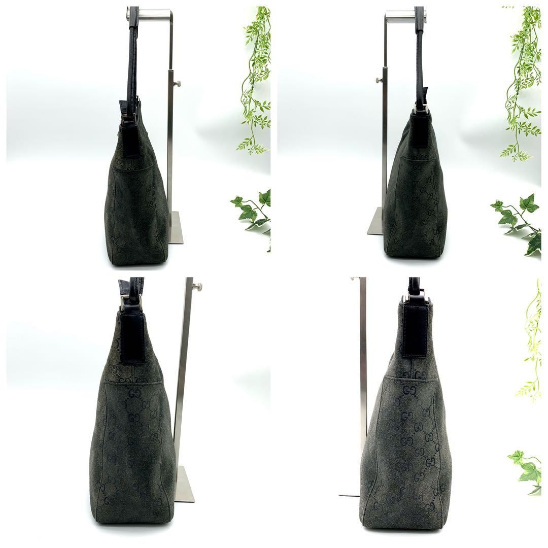 GUCCI GG Suede Gray Shoulder Bag Vintage Leather Crossbody Authentic thumbnail 6