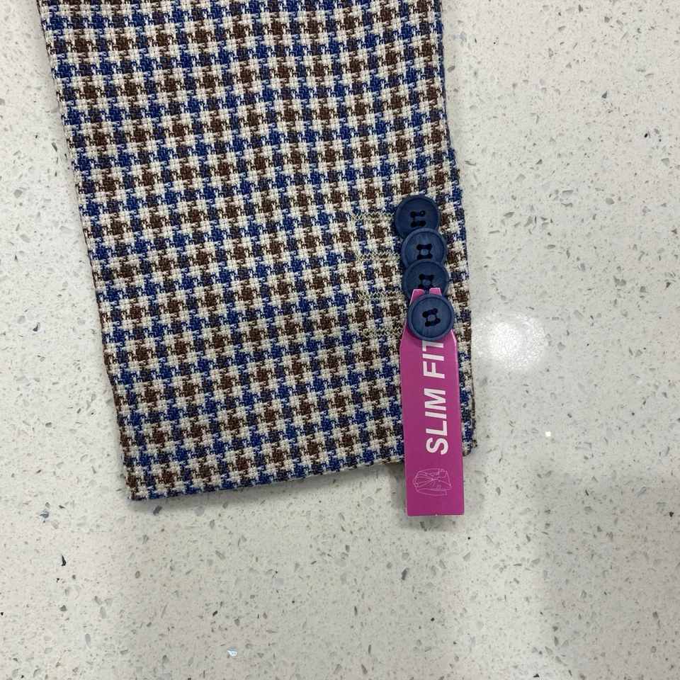 Isaac Mizrahi Boys' Slim-Fit Gingham Contrast Suit, Tan/Blue - Image 3 of 4