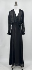 House Of CB Womens Black Chiffon Robe XS Side Tie Sheer Long Sleeve
