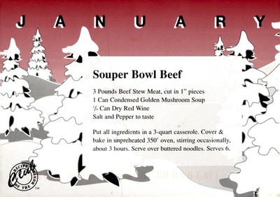 Souper Bowl Beef Recipe, January 1991 Postcard