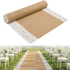 15 Ft x 36 in Natural Burlap Wedding Aisle Runner, Rustic Jute Weddings Runwa...