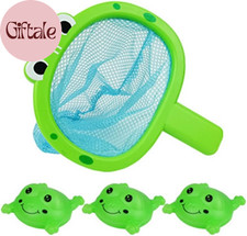 Baby Bath Toys 1 Pcs Frog Animals Fishing Net with 3 Pcs Water Floating Sea Anim