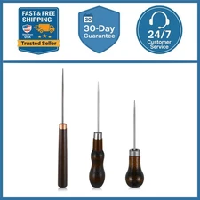 3 Pack Leather Scratch Awl Tool, Awl Tool Sewing with Gourd Shape Wooden Handle