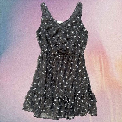 Vintage Y2K Be Bop Women s Black Ruffled Bow Print Mini Dress Size Medium Twee