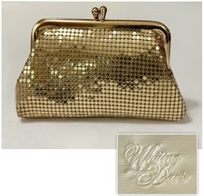 Vintage Whiting  Davis Gold Mesh Kiss-Lock Coin Purse Clutch 4.75  x 3  x 1  
