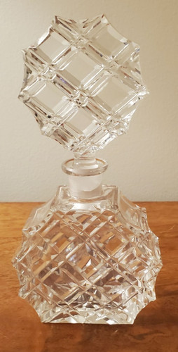 Antique Vintage Cut Glass Cologne Perfume Bottle Beveled Diamond Cuts 7 Inch