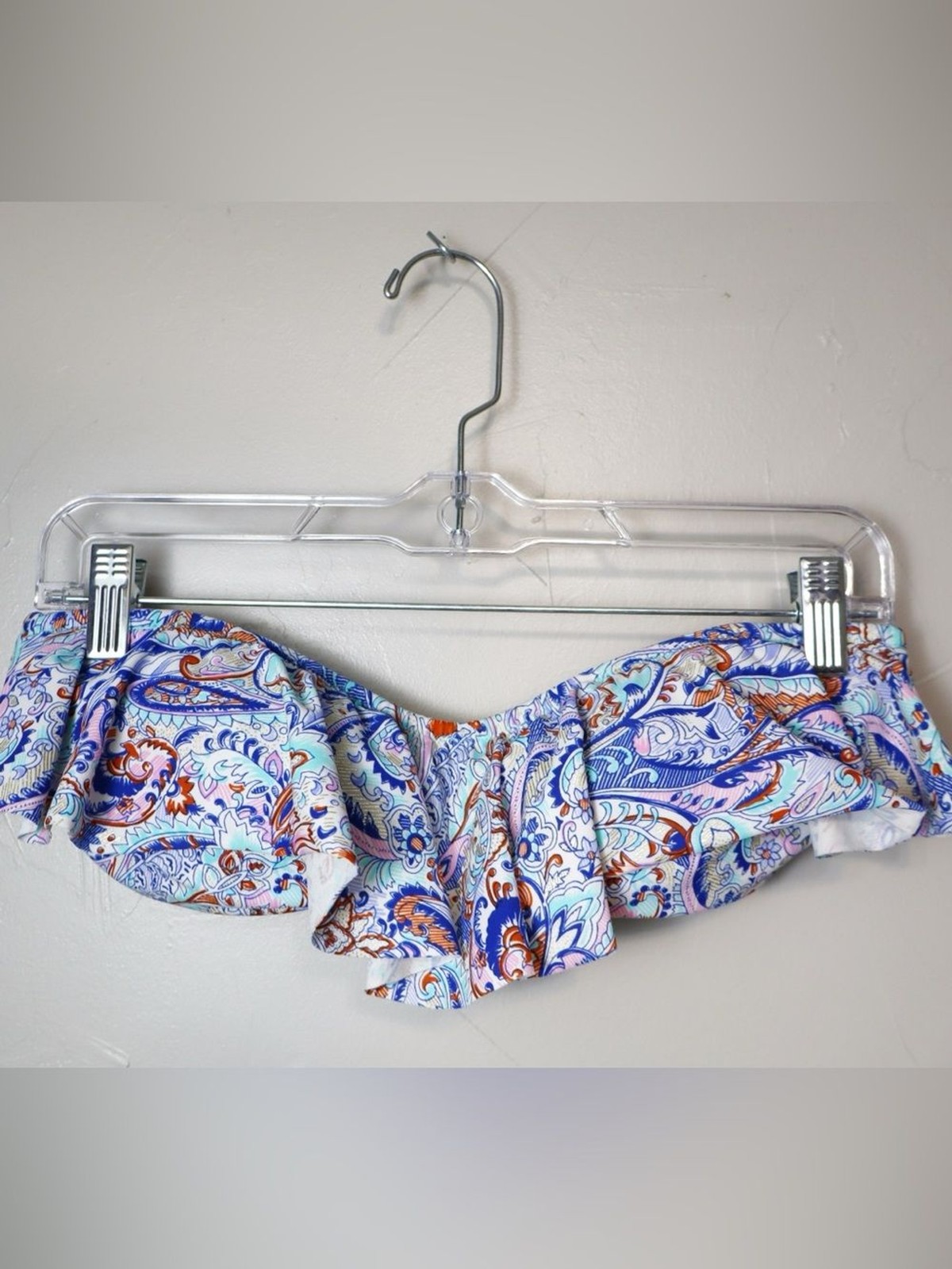 Victoria's Secret Swim Blue Ruffle Printed Strapless Bikini Bathing Suit Top