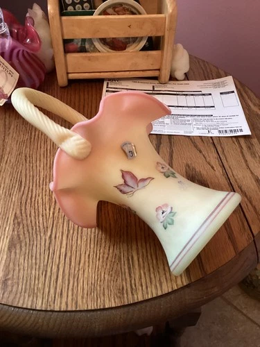 Fenton for QVC 2000 9.5" T Burmese Basket w/ Florals, C120268, D. Fenton Sign.