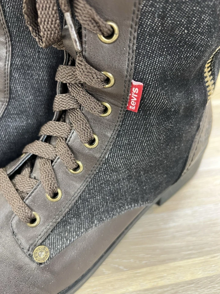 Botas Levi's Mujer Talla 11 Denim Estilo Combate Con Cordones Cremallera Lateral Zapato - 20D693 Foto 2 de 4