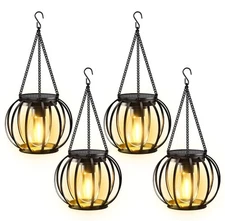 KOOPER Solar Lanterns Outdoor Waterproof 4 Pack Upgraded Metal Hanging Lights