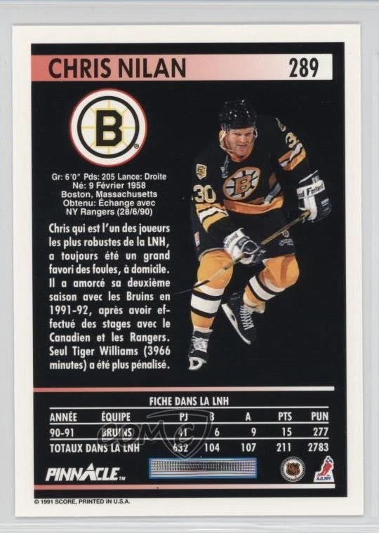1991-92 Pinnacle French Chris Nilan #289 - Image 2 of 2