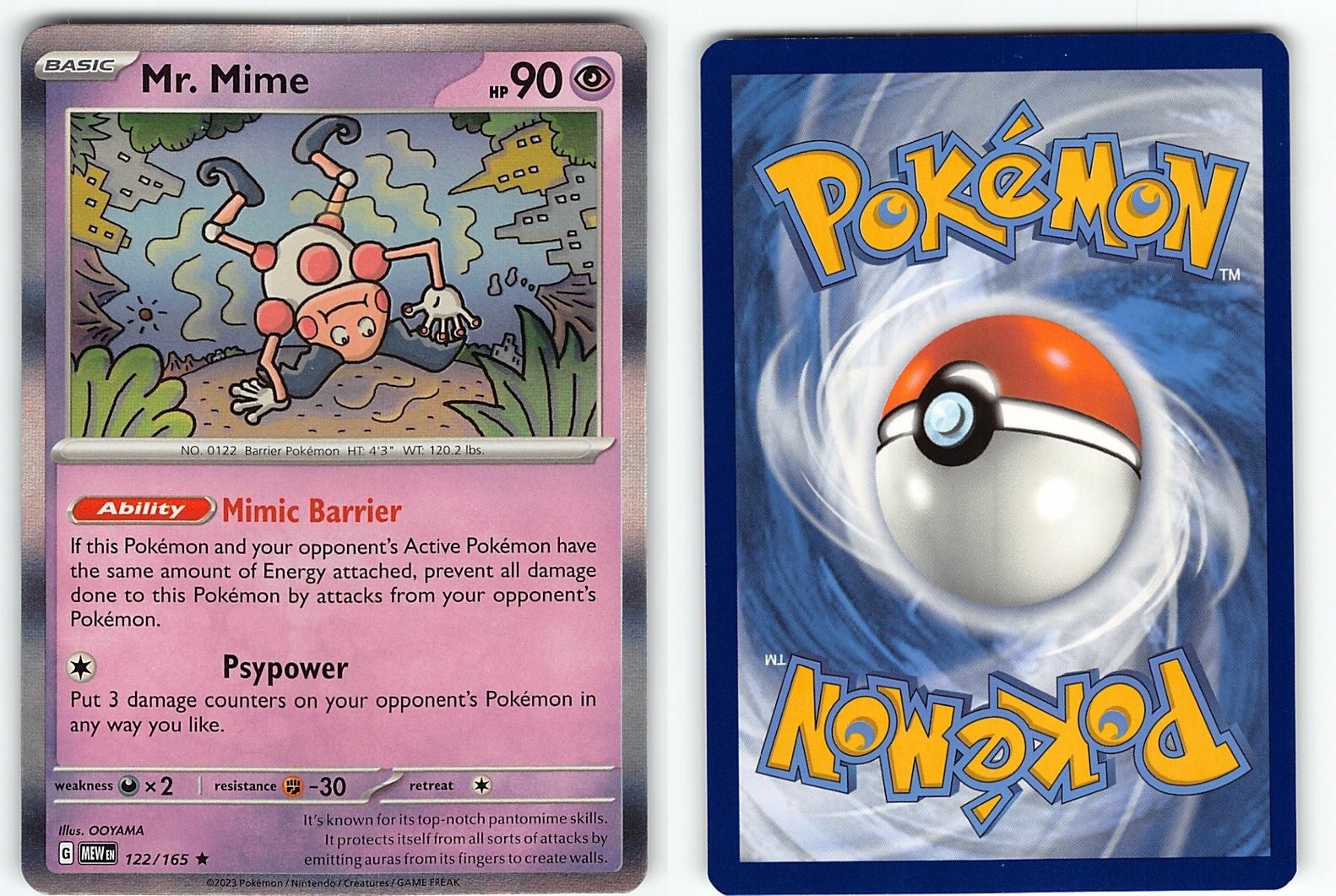 MR. MIME 122/165 RARE 151 POKEMON NM
