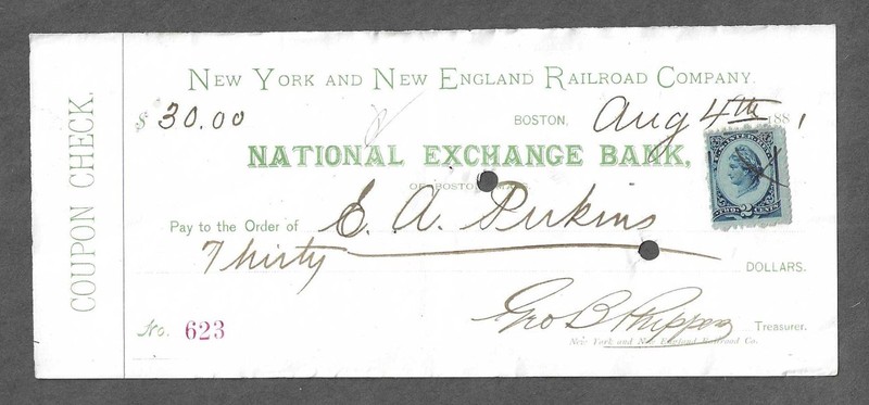 1881 Boston Massachusetts Railroad Bank Check