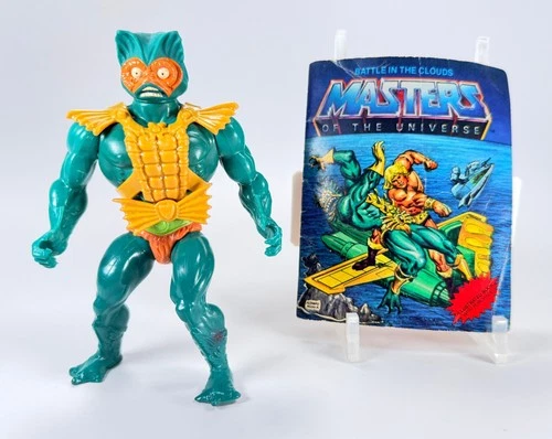 Vintage 1982 MOTU Mer-Man Figure w/ Armor + Battle in the Clouds Comic Mattel