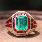 3Ct Emerald Cut Lab Created Green Emerald Wedding Ring 14K Yellow Gold Plated