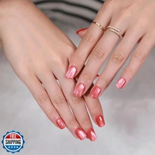 evpct Pink Cat Eye Extra Short Press on Nails Square, Petite Short Square Glu