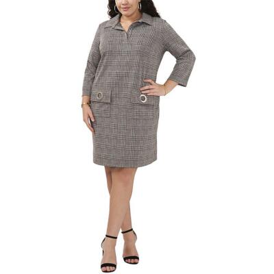 MSK Womens B/W Plaid Knee Length Office Shift Dress Plus 2X BHFO 8229