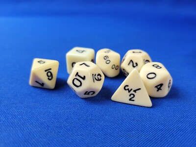7 Piece Polyhedral White Dice Set - Dungeons and Dragons AD&D
