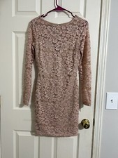 Bebe Womens Lined Misty Rose Pink Lace Long Sleeve Dress Size S Bodycon USA