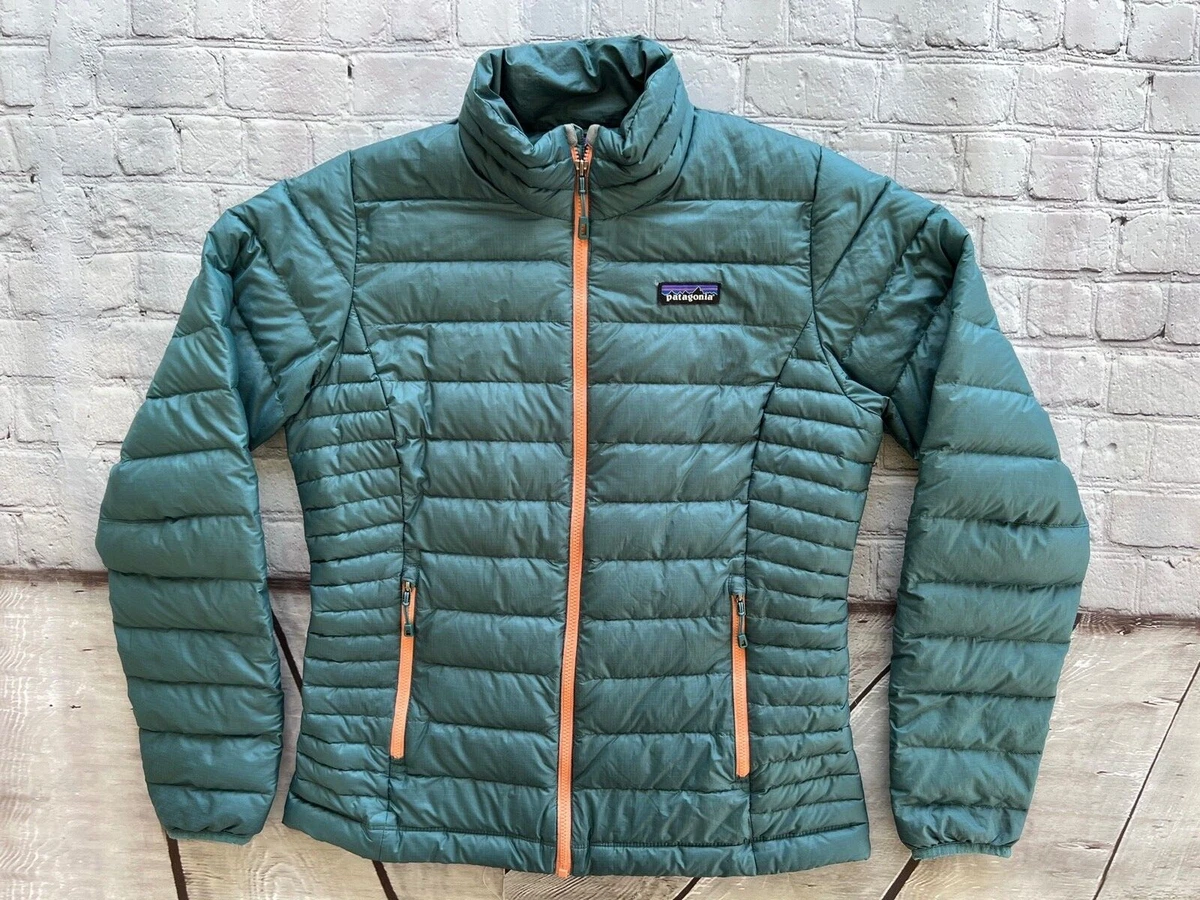 Womens PATAGONIA Tasmanian Teal Goose Down Puffy Sweater Zip Jacket Small  $229