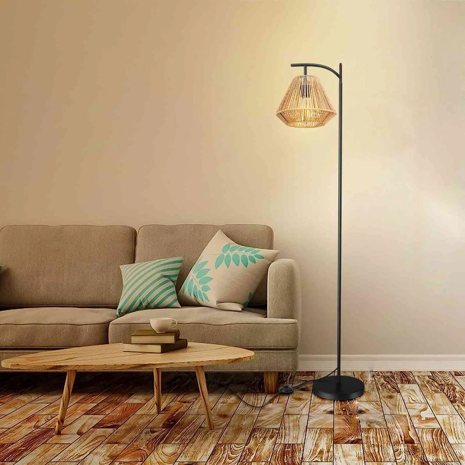 Деревенский напольный светильник ротанговый абажур стоячий светильник с ножным переключателем для офиса - Изображение 4 из 4