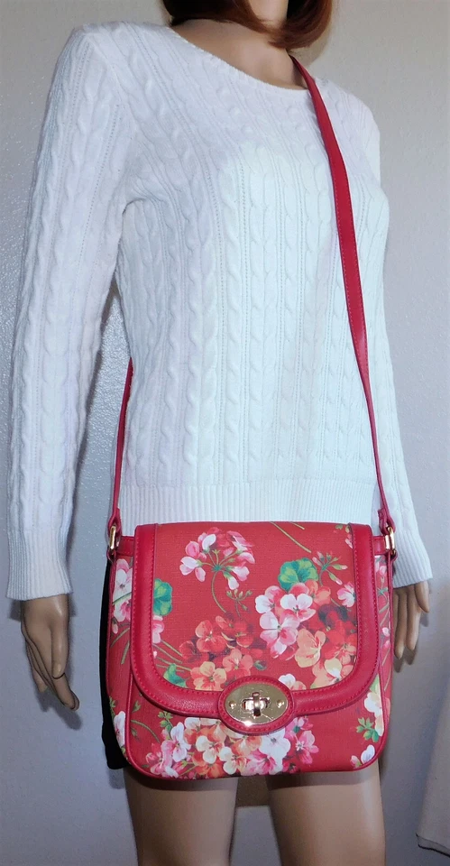 NUEVO Encantador Cartera Bandolera Charlie Rojo Floral Bloqueo Giratorio Solapa Bolsillos Internos Foto 4 de 4