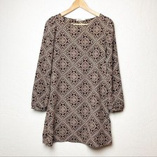 Honey Belle long sleeve shift dress brown and black