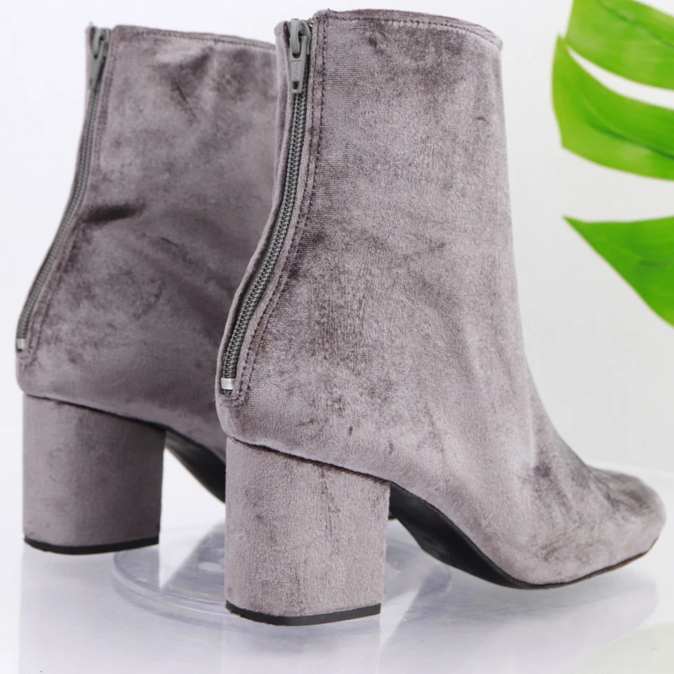 Free People Womens Cecile Boot Size 39 9 Gray Velvet Block Heel Bootie Boho Chic - Image 4 of 4