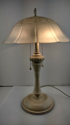 20" Tall Frosted Floral Glass with Heavy Metal base made by Alfa lighting