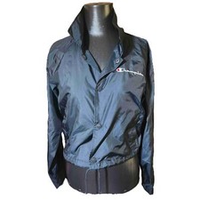 Champion Womens Black Snap Button Long Sleeve Windbreaker Size Small