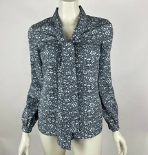 Tory Burch Silk Nicki Bow Blouse Long Sleeve Button-Up Floral Top Shirt Women 0
