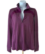 XERSION Slim Fit Long Sleeve Pullover Top Women Small Purple Striped 1/4 Zip