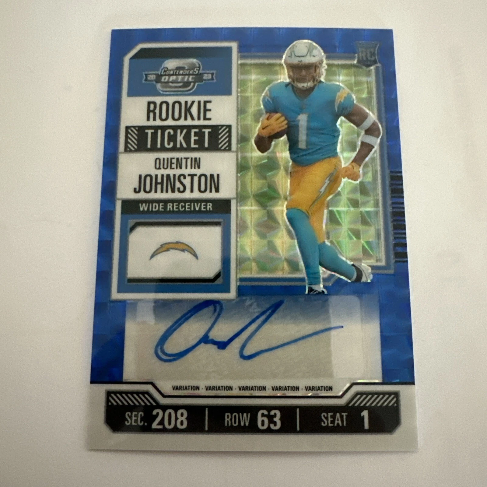 2023 Zenith Contenders Optic Preview Quentin Johnston Blue Rookie Auto RC #07/23