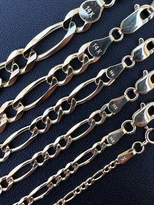 Real Solid 14k Yellow Gold Figaro Link Chain 16-24" 2mm-7mm Necklace ITALY - Image 1 of 4