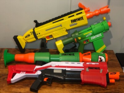 Nerf Fortnite Lot of 4 Yellow Gold Scar, Bossmerg-12, Rocket